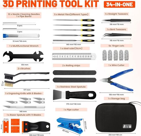 50pcs 3D Printer Tool Kit & Accessories – Nozzle Cleaning Tools, Scrapers, Files, Wire Cutter, Craft Knife, Tube Cutter, Wrench & Tweezers – Complete Starter Kit with Tool Bag for Cleaning & Finishing in Kuwait