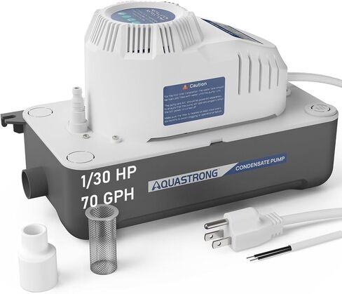 مضخة مكثفة Aquastrong 115V 70GPH HAVC، مفتاح أمان تلقائي، إزالة مكثفات التيار المتردد لمكيف الهواء، الفرن، مزيل الرطوبة، سلك طاقة 3.3 بوصة in Kuwait