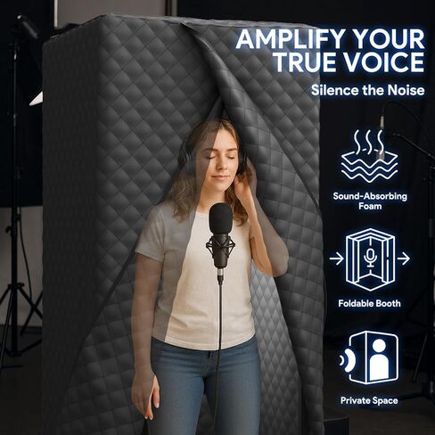 حجرة تسجيل محمولة – حجرة تسجيل منزلية عازلة للصوت للتعليقات الصوتية والبودكاست والموسيقى، حجرة صوتية خالية من الصدى مع حقيبة سفر in Kuwait