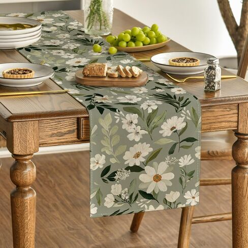 Artoid Mode Olive Green Daisy Flowers 210 GSM Spring Table Runner, Seasonal Summer Kitchen Dining Table Decoration for Home Party Decor 13x72 Inch in Saudi Arabia