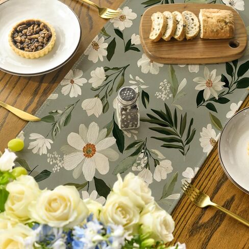 Artoid Mode Olive Green Daisy Flowers 210 GSM Spring Table Runner, Seasonal Summer Kitchen Dining Table Decoration for Home Party Decor 13x72 Inch in Saudi Arabia
