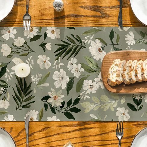 Artoid Mode Olive Green Daisy Flowers 210 GSM Spring Table Runner, Seasonal Summer Kitchen Dining Table Decoration for Home Party Decor 13x72 Inch in Saudi Arabia