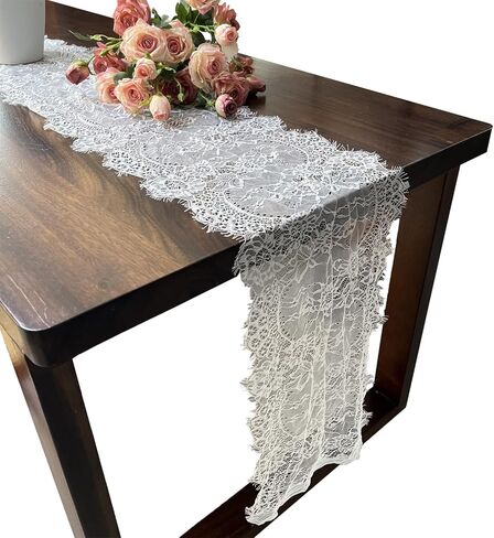 1 Pcs White Lace Table Runner 14 x 120 Inch Vintage Rustic Table Runner for Wedding Bridal Shower Baby Shower Party Decorations Embroidered Boho Lace Table Cloth Runners in Saudi Arabia