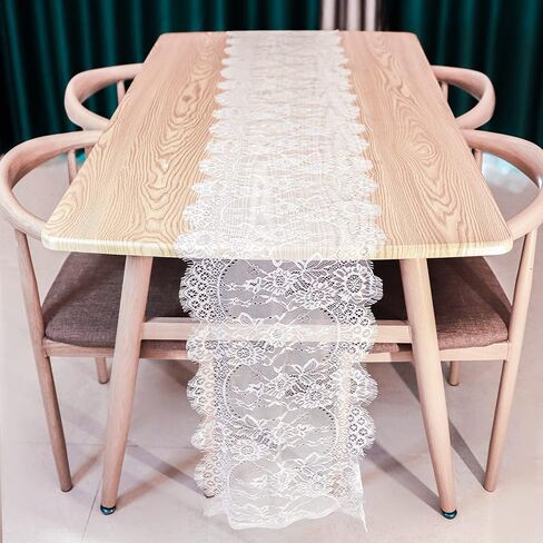1 Pcs White Lace Table Runner 14 x 120 Inch Vintage Rustic Table Runner for Wedding Bridal Shower Baby Shower Party Decorations Embroidered Boho Lace Table Cloth Runners in Saudi Arabia