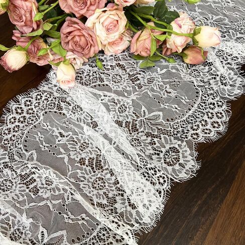 1 Pcs White Lace Table Runner 14 x 120 Inch Vintage Rustic Table Runner for Wedding Bridal Shower Baby Shower Party Decorations Embroidered Boho Lace Table Cloth Runners in Saudi Arabia