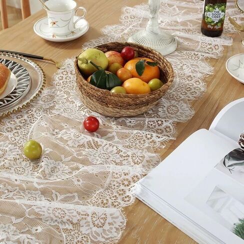 1 Pcs White Lace Table Runner 14 x 120 Inch Vintage Rustic Table Runner for Wedding Bridal Shower Baby Shower Party Decorations Embroidered Boho Lace Table Cloth Runners in Saudi Arabia