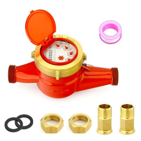 MEANLIN MEASURE 1/2" NPT Couplings Water Meter Gallon Hot Water Meter for Garden or Home, 15MM Measuring in Cubic Meter, Single-Jet Horizontal Install in Saudi Arabia