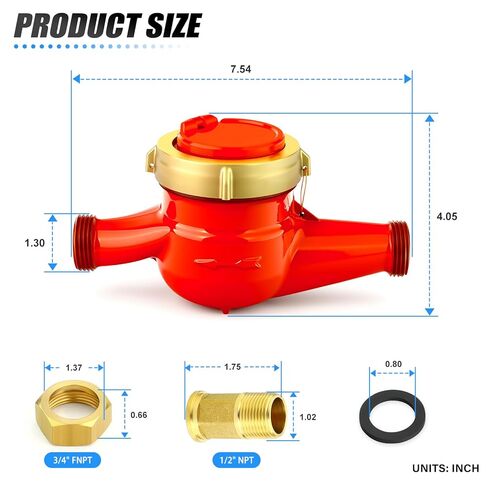 MEANLIN MEASURE 1/2" NPT Couplings Water Meter Gallon Hot Water Meter for Garden or Home, 15MM Measuring in Cubic Meter, Single-Jet Horizontal Install in Saudi Arabia