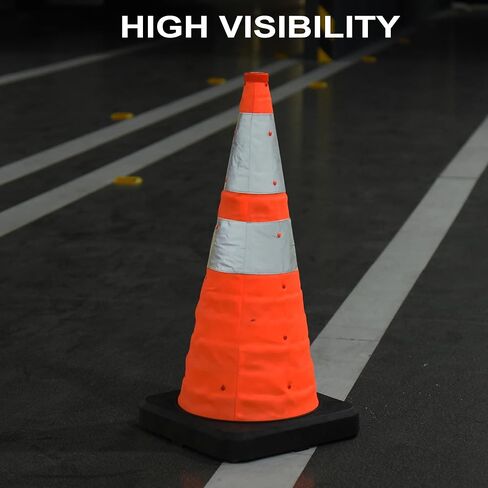 OrangeStar 4-Pack مخاريط أمان 28 بوصة مخاريط مرورية قابلة للطي، مخاريط بناء مواقف سيارات منبثقة برتقالية مع أطواق عاكسة لمواقف السيارات وأعمال الطرق in Kuwait