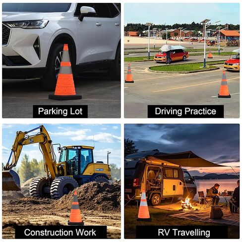 OrangeStar 4-Pack مخاريط أمان 28 بوصة مخاريط مرورية قابلة للطي، مخاريط بناء مواقف سيارات منبثقة برتقالية مع أطواق عاكسة لمواقف السيارات وأعمال الطرق in Kuwait