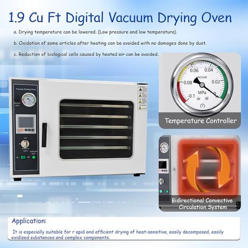 فرن تجفيف الفراغ الرقمي 1.9 قدم مكعب للتحكم في درجة الحرارة فرن معالجة حرارية لتجفيف المختبر الصناعي مع 5 طبقات، 110 فولت، 1400 وات in Kuwait
