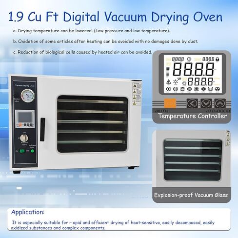 فرن تجفيف الفراغ الرقمي 1.9 قدم مكعب للتحكم في درجة الحرارة فرن معالجة حرارية لتجفيف المختبر الصناعي مع 5 طبقات، 110 فولت، 1400 وات in Kuwait