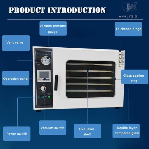 فرن تجفيف الفراغ الرقمي 1.9 قدم مكعب للتحكم في درجة الحرارة فرن معالجة حرارية لتجفيف المختبر الصناعي مع 5 طبقات، 110 فولت، 1400 وات in Kuwait
