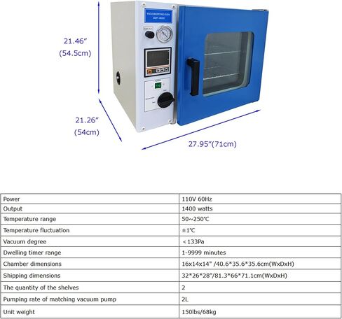 فرن تجفيف الفراغ الرقمي، 1.9 قدم مكعب للتحكم في درجة الحرارة، فرن تجفيف حراري للمختبر الصناعي، 110 فولت، 1400 وات in Kuwait