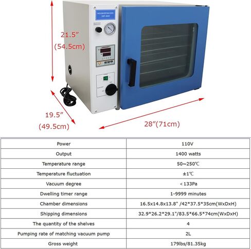 فرن تجفيف الفراغ الرقمي 1.9 قدم مكعب للتحكم في درجة الحرارة فرن معالجة حرارية لتجفيف المختبر الصناعي مع 4 طبقات، 110 فولت، 1400 وات in Kuwait