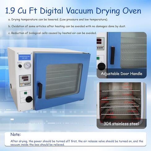 فرن تجفيف الفراغ الرقمي 1.9 قدم مكعب للتحكم في درجة الحرارة فرن معالجة حرارية لتجفيف المختبر الصناعي مع 4 طبقات، 110 فولت، 1400 وات in Kuwait