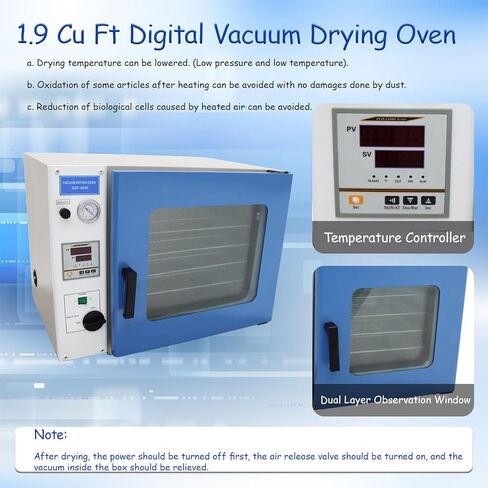 فرن تجفيف الفراغ الرقمي 1.9 قدم مكعب للتحكم في درجة الحرارة فرن معالجة حرارية لتجفيف المختبر الصناعي مع 4 طبقات، 110 فولت، 1400 وات in Kuwait