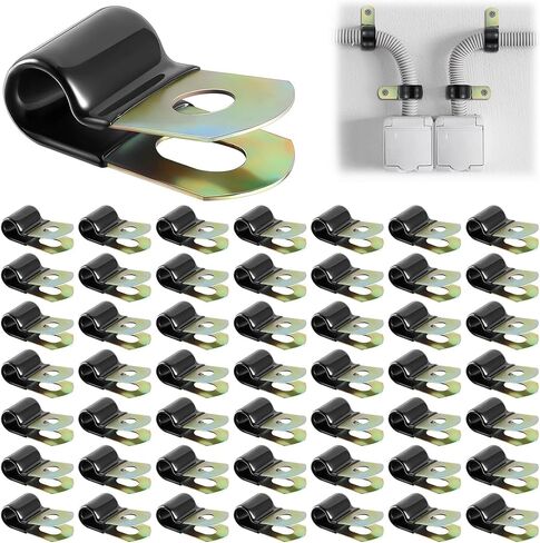 50 PCS 1/4 بوصة مشابك الكابلات الصلب المجلفن مشابك سلك مطلية بالفينيل للكابلات مع مقاطع تثبيت أنابيب مطاطية 6 مم لتركيب سلك خطوط الأنبوب in Kuwait