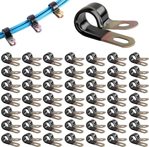 50 Pcs 1/4 Inch Galvanized Steel Cable Clamps Vinyl Coated Wire Clamps for Cables with Rubber Cushioned Tubing Mounting Clips 6mm Fasteners for Tube Lines Cord Installation in Kuwait