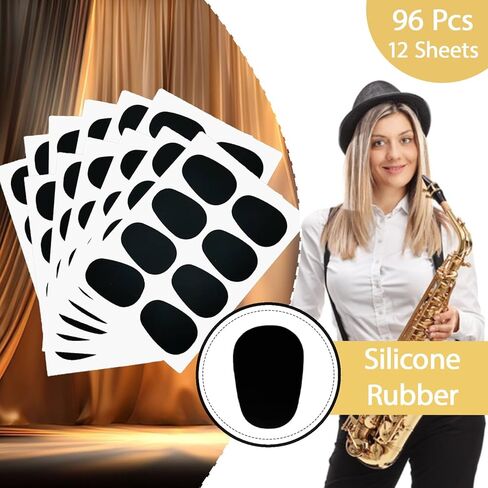 96 قطعة من وسادات الساكسفون بسمك 0.8 مم ووسادة لسان الكلارينيت، لاصق قوي من المطاط على شكل بيضاوي، مناسب للموسيقيين المبتدئين - أسود in Kuwait