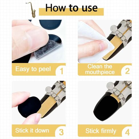 96 قطعة من وسادات الساكسفون بسمك 0.8 مم ووسادة لسان الكلارينيت، لاصق قوي من المطاط على شكل بيضاوي، مناسب للموسيقيين المبتدئين - أسود in Kuwait