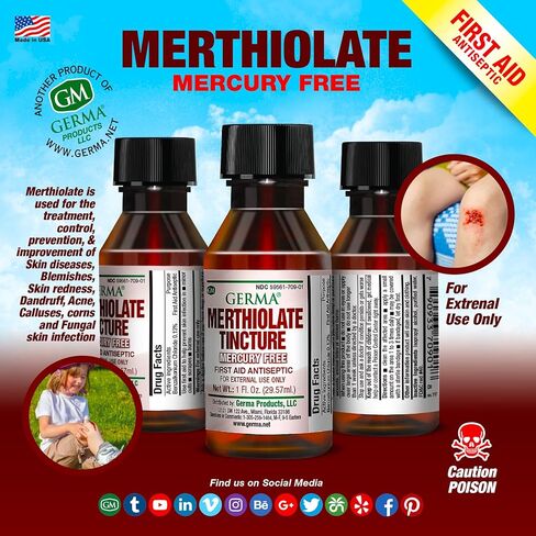 Germa Merthiolate Tincture - 1 oz - Mercury-Free First Aid Antiseptic for Minor Cuts and Scrapes in Kuwait
