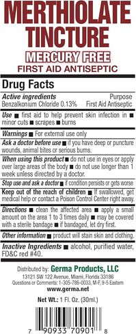 Germa Merthiolate Tincture - 1 oz - Mercury-Free First Aid Antiseptic for Minor Cuts and Scrapes in Kuwait