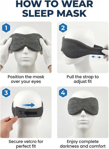 Sleep Mask for Women Men,Soft Zero Pressure Modal Material Eye Mask for Sleeping Blindfold,Blackout Full Eye Covers with Adjustable Velcro Strap for Side Sleeper Night Sleeping, Travel Essentials in Kuwait