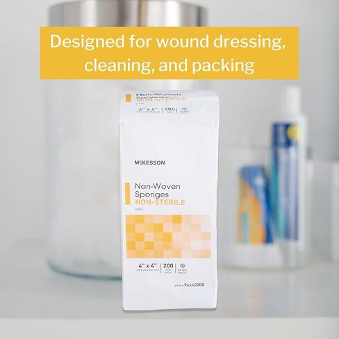 McKesson Non-Woven Sponges, Non-Sterile, 4-Ply, Polyester/Rayon, 4 in x 4 in, 200 per Pack, 5 Packs, 1000 Total in Saudi Arabia