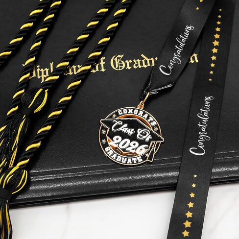 ميدالية التخرج من فئة GraduatePro لعام 2026 للبالغين - جائزة سبائك الزنك باللونين الأسود والذهبي مقاس 2 بوصة مع شريط مطبوع بالنجوم، تذكار تذكاري للخريجين in Saudi Arabia