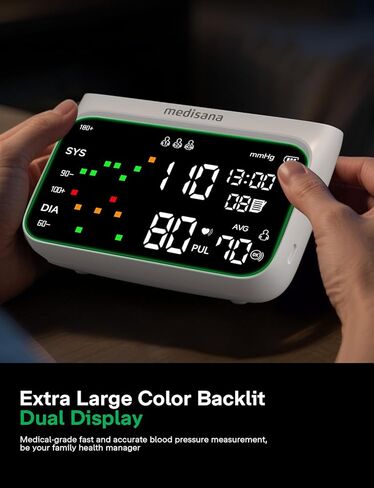 أجهزة قياس ضغط الدم من ميديسانا للاستخدام المنزلي، جهاز قياس ضغط الدم في الذراع العلوي قابل لإعادة الشحن مع شاشة كبيرة بإضاءة خلفية LED، سوار ضغط الدم قابل للتعديل 9-17 بوصة مع ذاكرة 2 × 110 مجموعة (بدون بلوتوث) in Kuwait