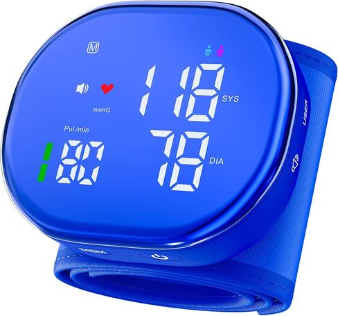 جهاز قياس ضغط الدم من المعصم قابل لإعادة الشحن للاستخدام المنزلي، جهاز ضغط الدم التلقائي مع شاشة LED، مستخدمين مزدوجين × 120 ذاكرة، تشغيل بزر واحد وسوار قابل للتعديل، حقيبة حمل محمولة متضمنة in Kuwait