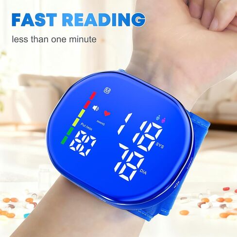 جهاز قياس ضغط الدم من المعصم قابل لإعادة الشحن للاستخدام المنزلي، جهاز ضغط الدم التلقائي مع شاشة LED، مستخدمين مزدوجين × 120 ذاكرة، تشغيل بزر واحد وسوار قابل للتعديل، حقيبة حمل محمولة متضمنة in Kuwait