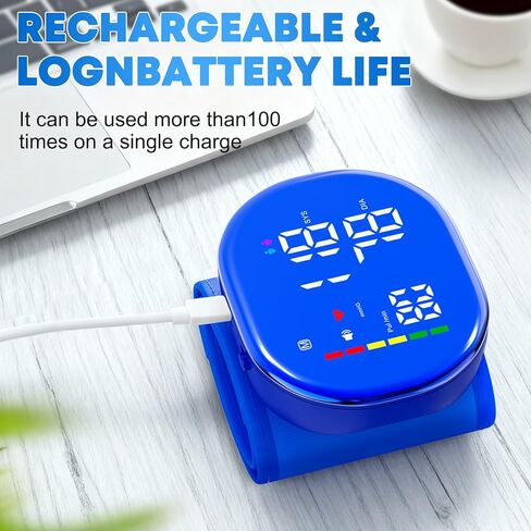 جهاز قياس ضغط الدم من المعصم قابل لإعادة الشحن للاستخدام المنزلي، جهاز ضغط الدم التلقائي مع شاشة LED، مستخدمين مزدوجين × 120 ذاكرة، تشغيل بزر واحد وسوار قابل للتعديل، حقيبة حمل محمولة متضمنة in Kuwait