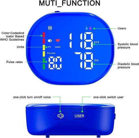 جهاز قياس ضغط الدم من المعصم قابل لإعادة الشحن للاستخدام المنزلي، جهاز ضغط الدم التلقائي مع شاشة LED، مستخدمين مزدوجين × 120 ذاكرة، تشغيل بزر واحد وسوار قابل للتعديل، حقيبة حمل محمولة متضمنة in Kuwait