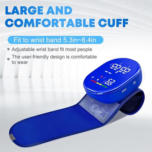 جهاز قياس ضغط الدم من المعصم قابل لإعادة الشحن للاستخدام المنزلي، جهاز ضغط الدم التلقائي مع شاشة LED، مستخدمين مزدوجين × 120 ذاكرة، تشغيل بزر واحد وسوار قابل للتعديل، حقيبة حمل محمولة متضمنة in Kuwait