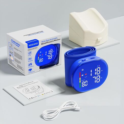 جهاز قياس ضغط الدم من المعصم قابل لإعادة الشحن للاستخدام المنزلي، جهاز ضغط الدم التلقائي مع شاشة LED، مستخدمين مزدوجين × 120 ذاكرة، تشغيل بزر واحد وسوار قابل للتعديل، حقيبة حمل محمولة متضمنة in Kuwait
