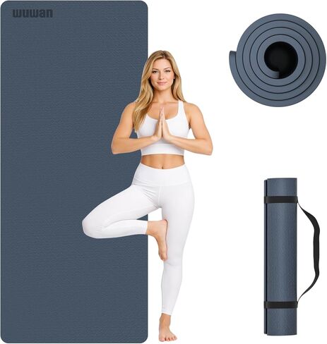 بساط يوجا 10 مم مقاس 72 بوصة × 26 بوصة TPE بساط تمرين غير قابل للانزلاق بسمك 0.4 بوصة، بساط لياقة بدنية سهل الحمل لليوجا والبيلاتس والتمرين، بساط احترافي، مصنوع من مواد قابلة لإعادة التدوير، متين، سهل التنظيف in Kuwait