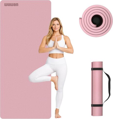 10 mm Yoga Mat 72"x26" TPE Non-Slip Exercise Mat 0.4" Thick, Easy-to-Carry Fitness Mat for Yoga, Pilates & Workout, Professional Mat, Made with Recyclable Material, Durable, Easy to Clean in Saudi Arabia