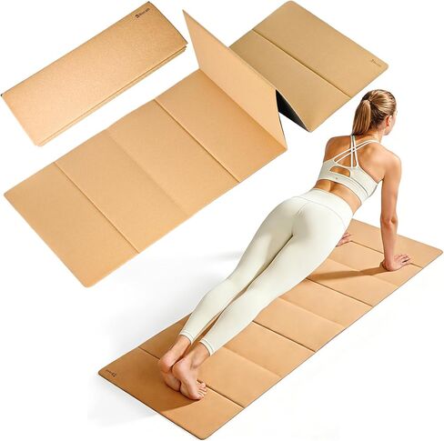 Rocalt Foldable Yoga Mat, 65"Lx24"Wx0.24" Thick, Non-Slip Lightweight Cork Foldable Exercise Mat, Packable Travel Fitness Mat with Carrying Strap for Yoga/Pilates/Camping/Floor Exercises in Kuwait