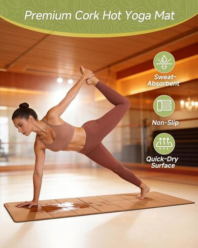 Rocalt Foldable Yoga Mat, 65"Lx24"Wx0.24" Thick, Non-Slip Lightweight Cork Foldable Exercise Mat, Packable Travel Fitness Mat with Carrying Strap for Yoga/Pilates/Camping/Floor Exercises in Kuwait