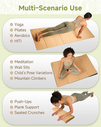 Rocalt Foldable Yoga Mat, 65"Lx24"Wx0.24" Thick, Non-Slip Lightweight Cork Foldable Exercise Mat, Packable Travel Fitness Mat with Carrying Strap for Yoga/Pilates/Camping/Floor Exercises in Kuwait