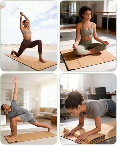Rocalt Foldable Yoga Mat, 65"Lx24"Wx0.24" Thick, Non-Slip Lightweight Cork Foldable Exercise Mat, Packable Travel Fitness Mat with Carrying Strap for Yoga/Pilates/Camping/Floor Exercises in Kuwait