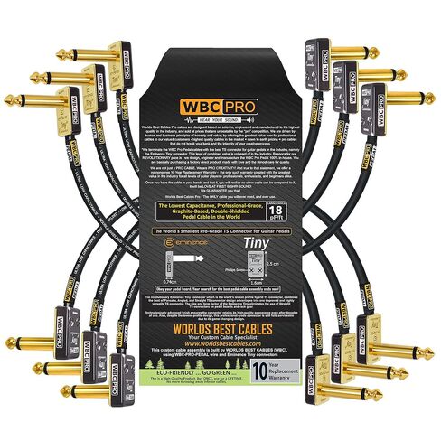 6 Units - 12 Inch - WBC-PRO-Pedal – 22 AWG - Low-Cap (18pF/ft) – Pro-Grade – Graphite-Based - Dual-Shielded Pedal, Effects, Patch, Instrument Cable with Eminence Tiny Gold Plated Angled TS Connectors in Saudi Arabia