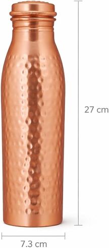 Pure Copper Water Bottle (34 oz), 100% Handmade Ayurvedic Drinking Water Bottle with Leak-Proof Lid, Includes Cleaning Brush & Gift Pouch, BPA-Free Rustic Hammered Copper Bottle in Saudi Arabia