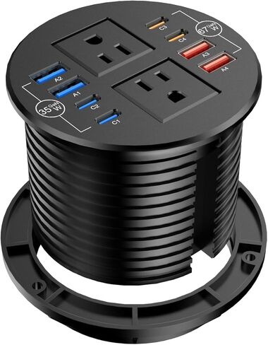 40W Recessed Power Grommet Outlet, 3.15 inch Desk Grommet Power Outlet with 8 USB Ports for Conference Rooms, Office Tables, Furniture, 6FT Cord in Kuwait