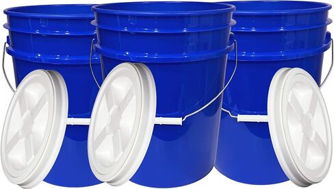 سطل دلو من هاوس ناتشورالز سعة 5 جالون منعكس باللون الأزرق من الدرجة الغذائية خالٍ من البيسفينول أ مع أغطية أغطية محكمة الغلق (عبوة من 3 قطع) صنع في الولايات المتحدة الأمريكية in Kuwait