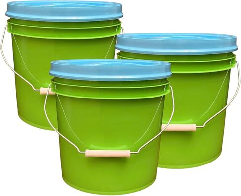 دلاء من هاوس ناتشورالز من الدرجة الغذائية بسعة 2 جالون - خالية من البيسفينول A، مصنوعة في الولايات المتحدة الأمريكية، دلاء بلون الليمون مع أغطية حشية لولبية (1، ليموني - أغطية بيضاء) in Kuwait