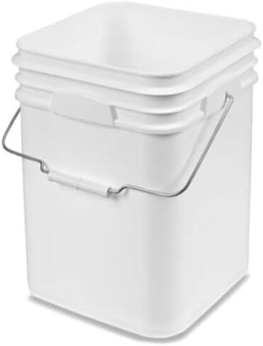 دلو مربع من الدرجة الغذائية باللون الأبيض سعة 4 جالون من House Naturals مع غطاء (عبوة من 3 قطع) خالٍ من مادة BPA - صنع في الولايات المتحدة الأمريكية in Kuwait