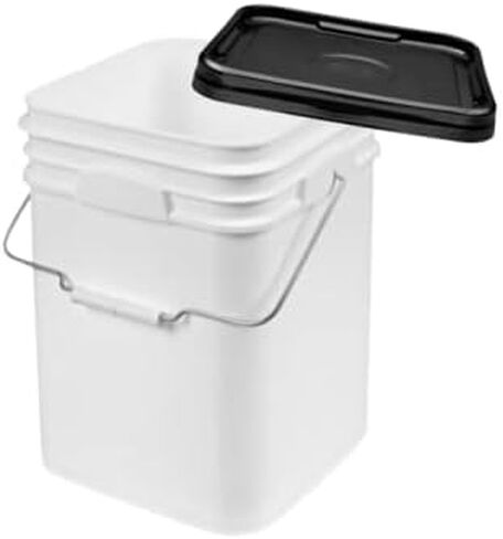دلو مربع من الدرجة الغذائية باللون الأبيض سعة 4 جالون من House Naturals مع غطاء (عبوة من 3 قطع) خالٍ من مادة BPA - صنع في الولايات المتحدة الأمريكية in Kuwait